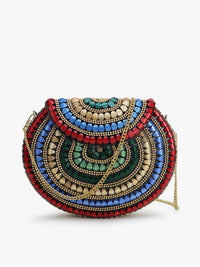 Thumbnail for Anekaant Red & Blue Embellished Half Moon Clutch - Distacart