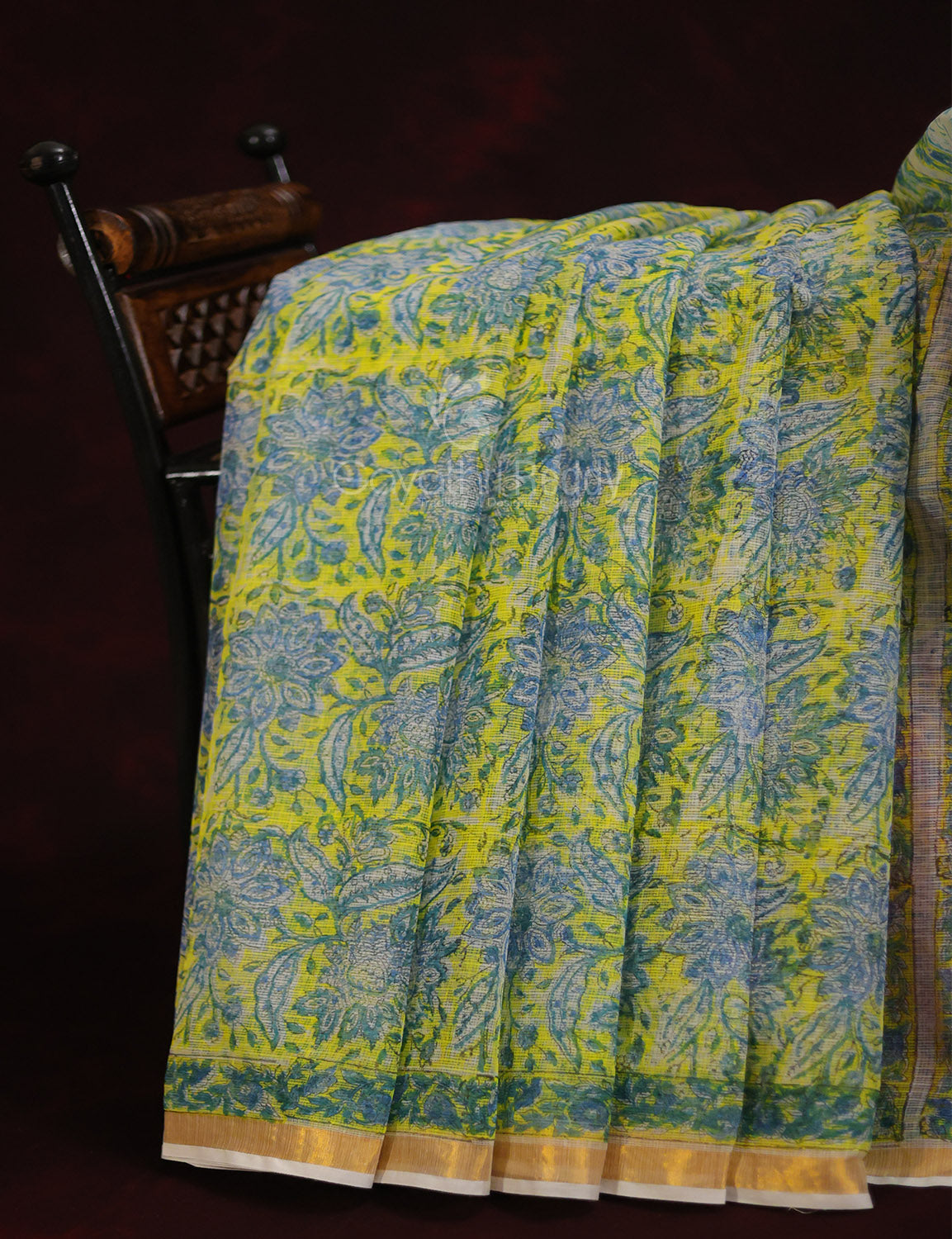 Lime Yellow Floral Design Pure Kota Cotton Saree By Gayathri Reddy Designer Studio - Distacart