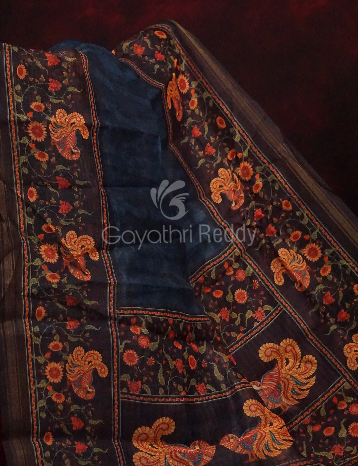 Peacock Green Colour Diamond Print Design Semi Chanderi Saree By Gayathri Reddy Designer Studio - Distacart