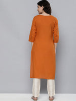 Thumbnail for HERE&NOW Women Orange Embroidered Kurta - Distacart
