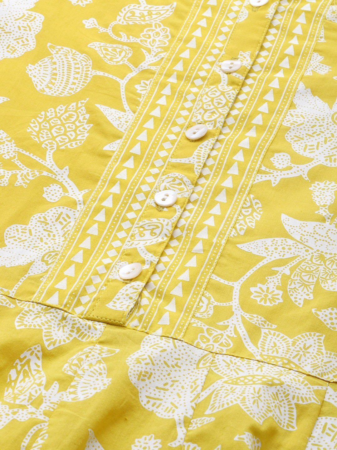 Sangria Women Yellow & White Ethnic Motifs Print Pure Cotton Anarkali Kurta - Distacart