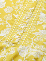 Thumbnail for Sangria Women Yellow & White Ethnic Motifs Print Pure Cotton Anarkali Kurta - Distacart
