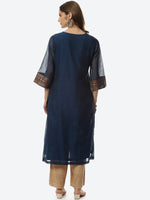 Thumbnail for Biba Women Navy Blue & Copper-Toned Yoke Design Kurta - Distacart