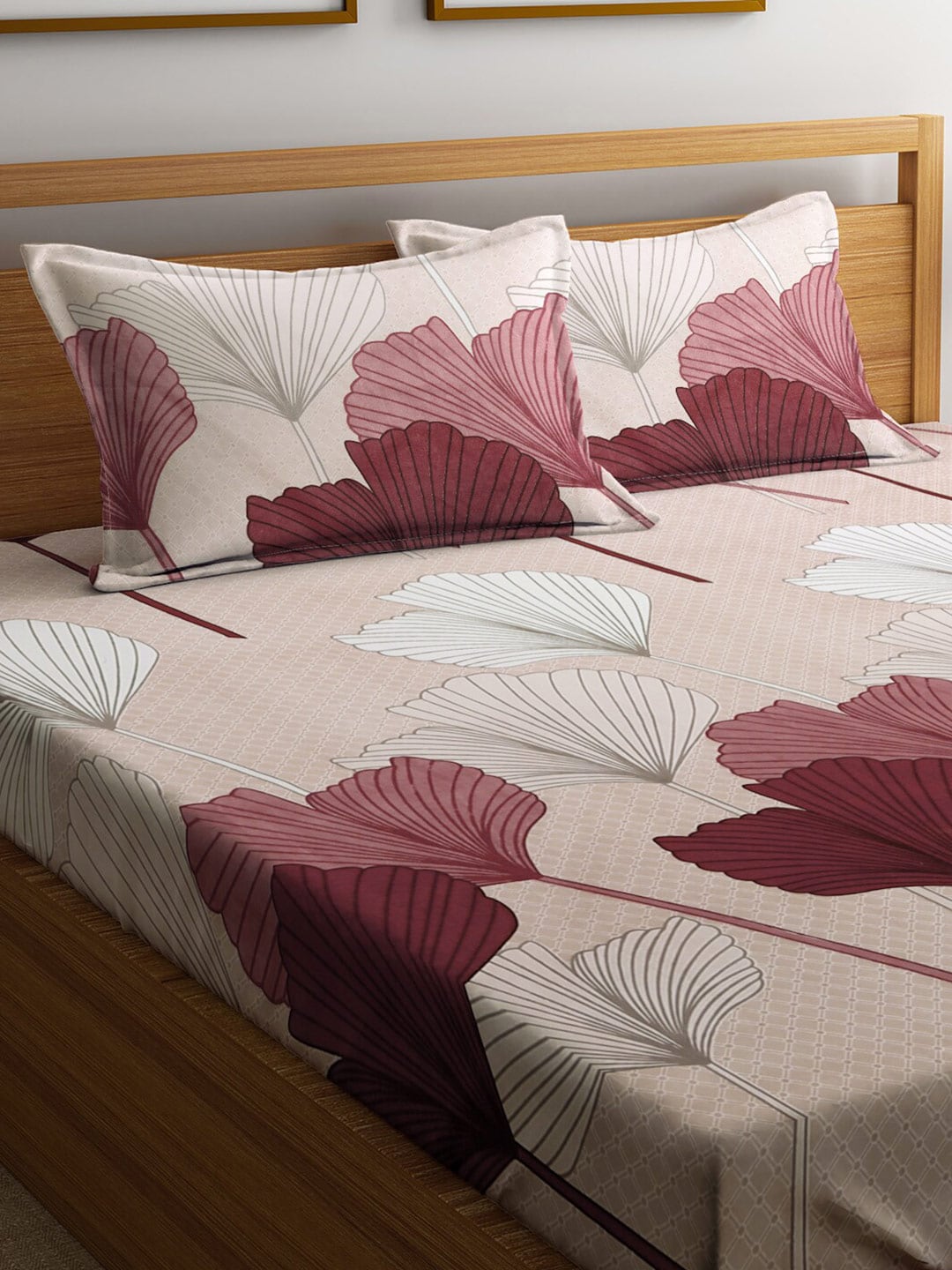 KLOTTHE Beige Floral 300 TC Cotton Blend Double Bedsheet Set - Distacart