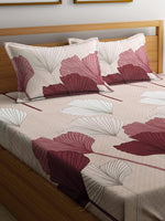 Thumbnail for KLOTTHE Beige Floral 300 TC Cotton Blend Double Bedsheet Set - Distacart