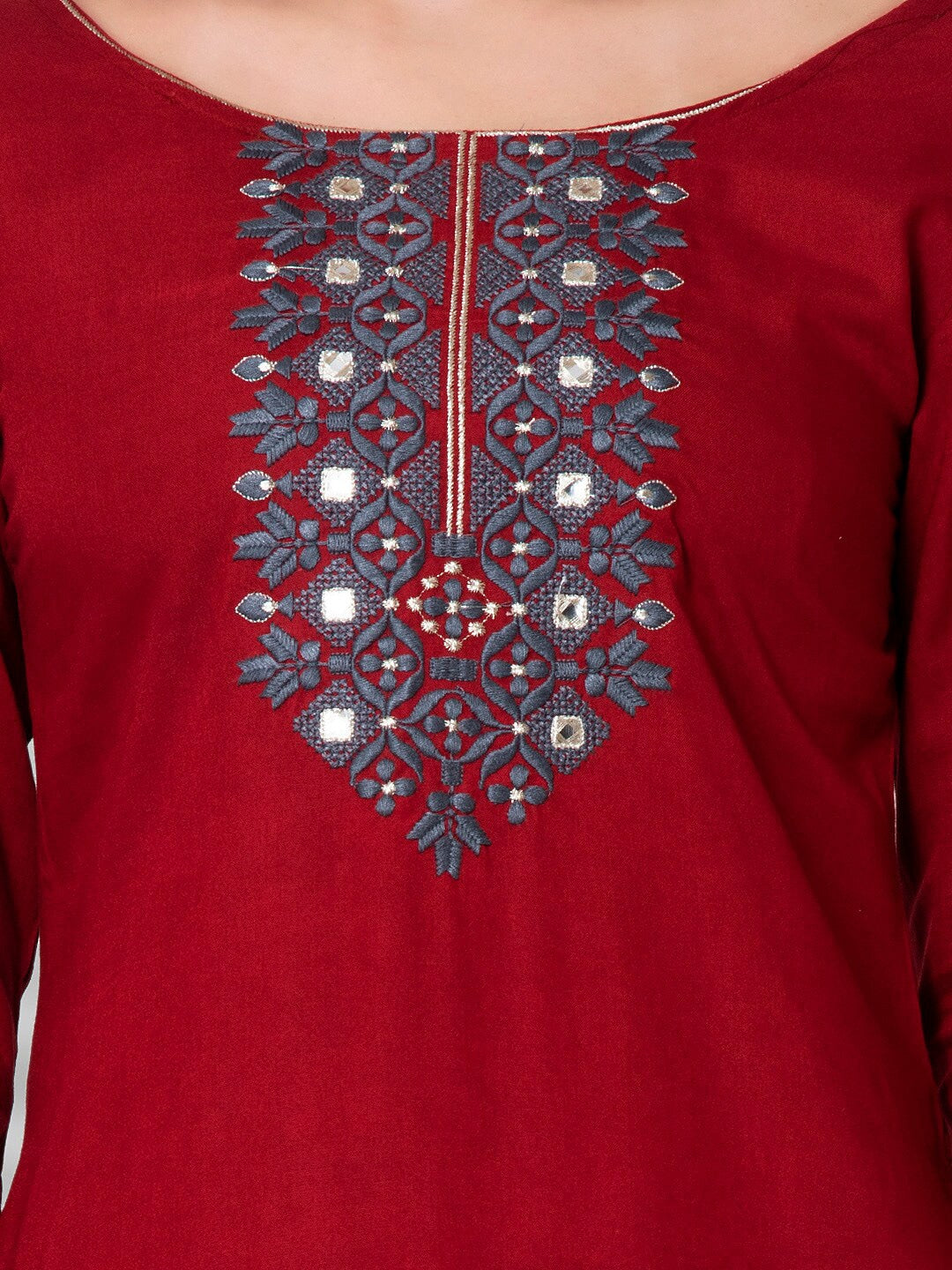 Kalini Women Maroon & blue Ethnic Motifs Embroidered Mirror Work Kurta with Palazzos - Distacart