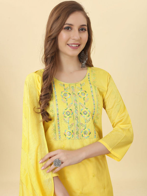 Kalini Ethnic Motifs Embroidered Regular Chanderi Silk Kurta With Trousers & Dupatta - Distacart