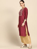Thumbnail for Sangria Women Floral Embroidered Thread Work Kurta - Distacart