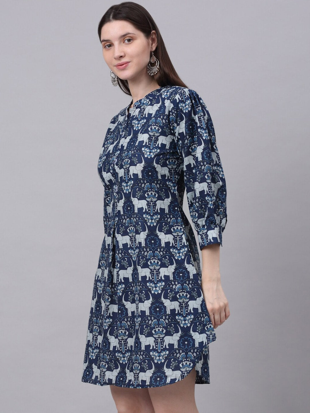 Kalini Women Navy Blue Ethnic Motif Short A-Line Kurta - Distacart
