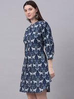 Thumbnail for Kalini Women Navy Blue Ethnic Motif Short A-Line Kurta - Distacart