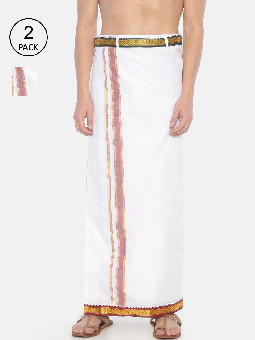 Sethukrishna Pack Of 2 White Solid Cotton Readymade Dhoti For Men - Distacart