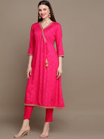 Thumbnail for HERE&NOW Ethnic Motifs Printed Thread Work Angrakha Kurta with Palazzos & Dupatta - Distacart