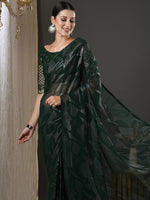 Thumbnail for Saree Mall Green Abstract Printed Pure Georgette Saree - Distacart