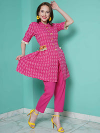 Thumbnail for Women Republic Pink Cotton Kantha Kurta Set - Distacart