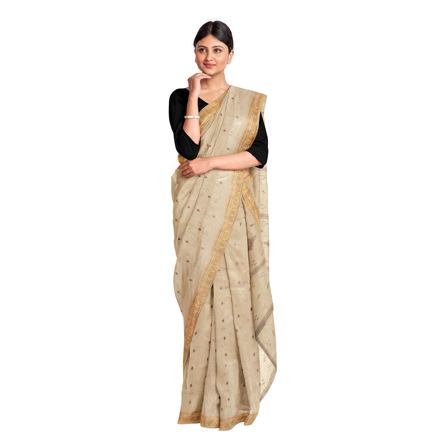Exclusive Collection 100% Pure Cotton Light Brown Saree With Printed Work - Distacart