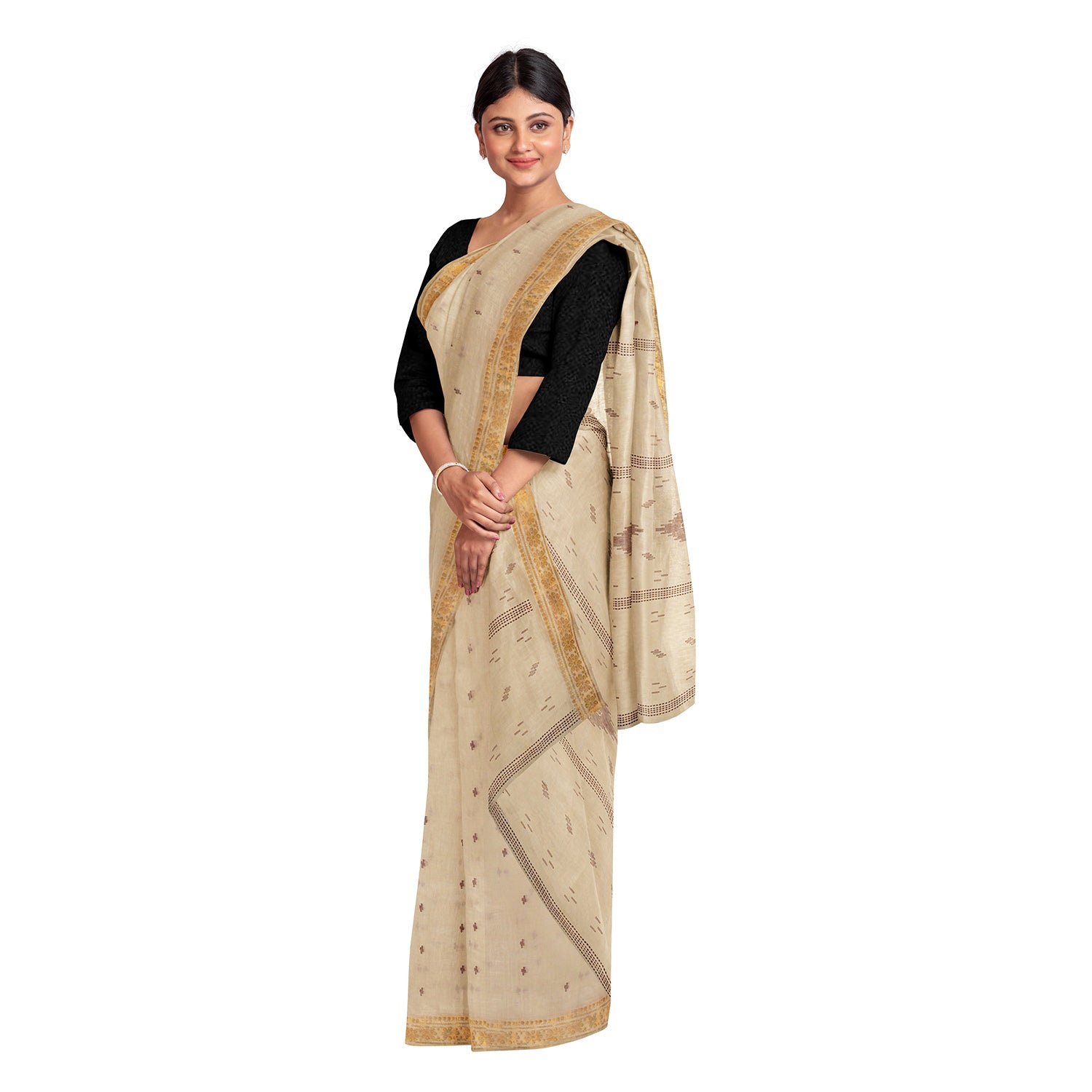 Exclusive Collection 100% Pure Cotton Light Brown Saree With Printed Work - Distacart