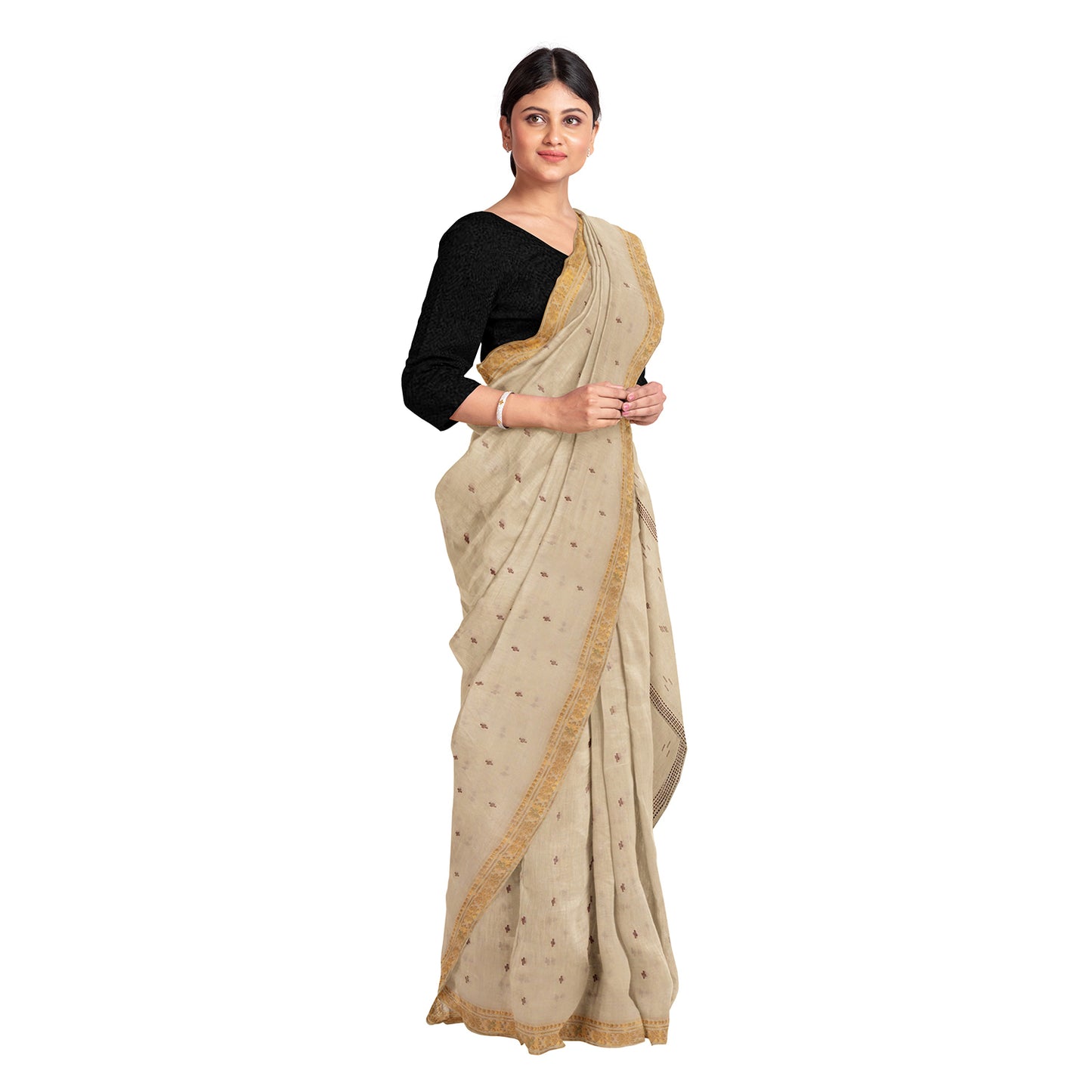 Exclusive Collection 100% Pure Cotton Light Brown Saree With Printed Work - Distacart