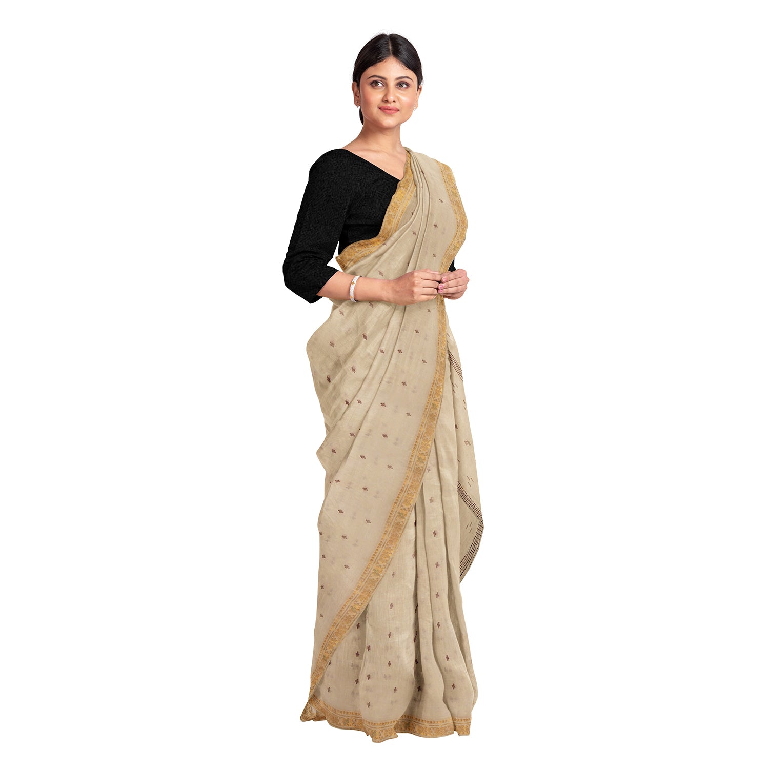 Exclusive Collection 100% Pure Cotton Light Brown Saree With Printed Work - Distacart