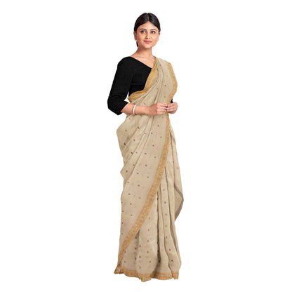 Exclusive Collection 100% Pure Cotton Light Brown Saree With Printed Work - Distacart