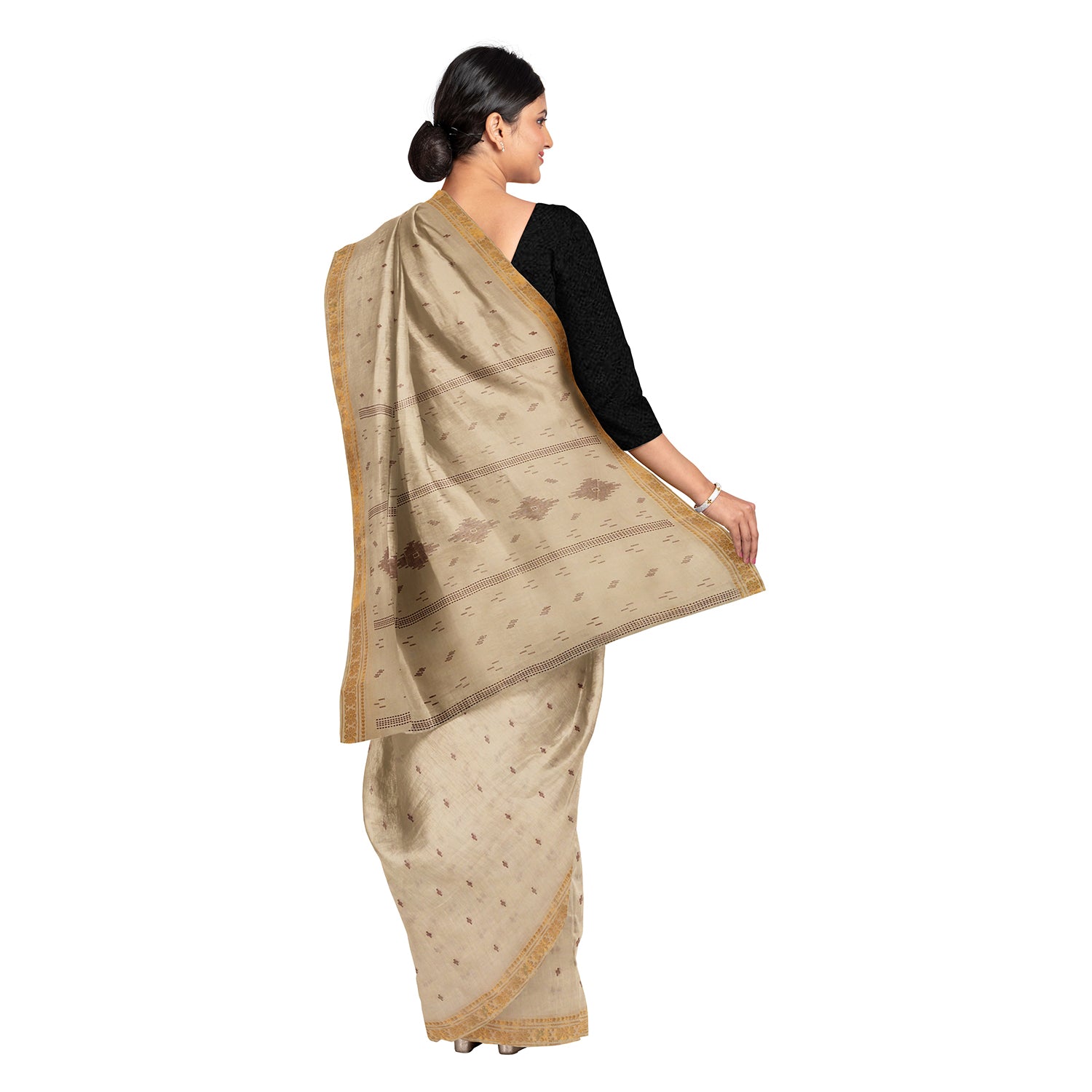 Exclusive Collection 100% Pure Cotton Light Brown Saree With Printed Work - Distacart