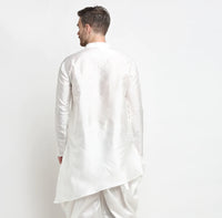 Thumbnail for Kalyum Men's Silk Blend White Asymmetrica Short Kurta - Distacart