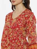 Thumbnail for Biba Women Red Floral Printed Empire Pure Cotton Kurta with Palazzos - Distacart