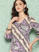 Thumbnail for Sangria Floral Printed Curved Hem Kurta - Distacart