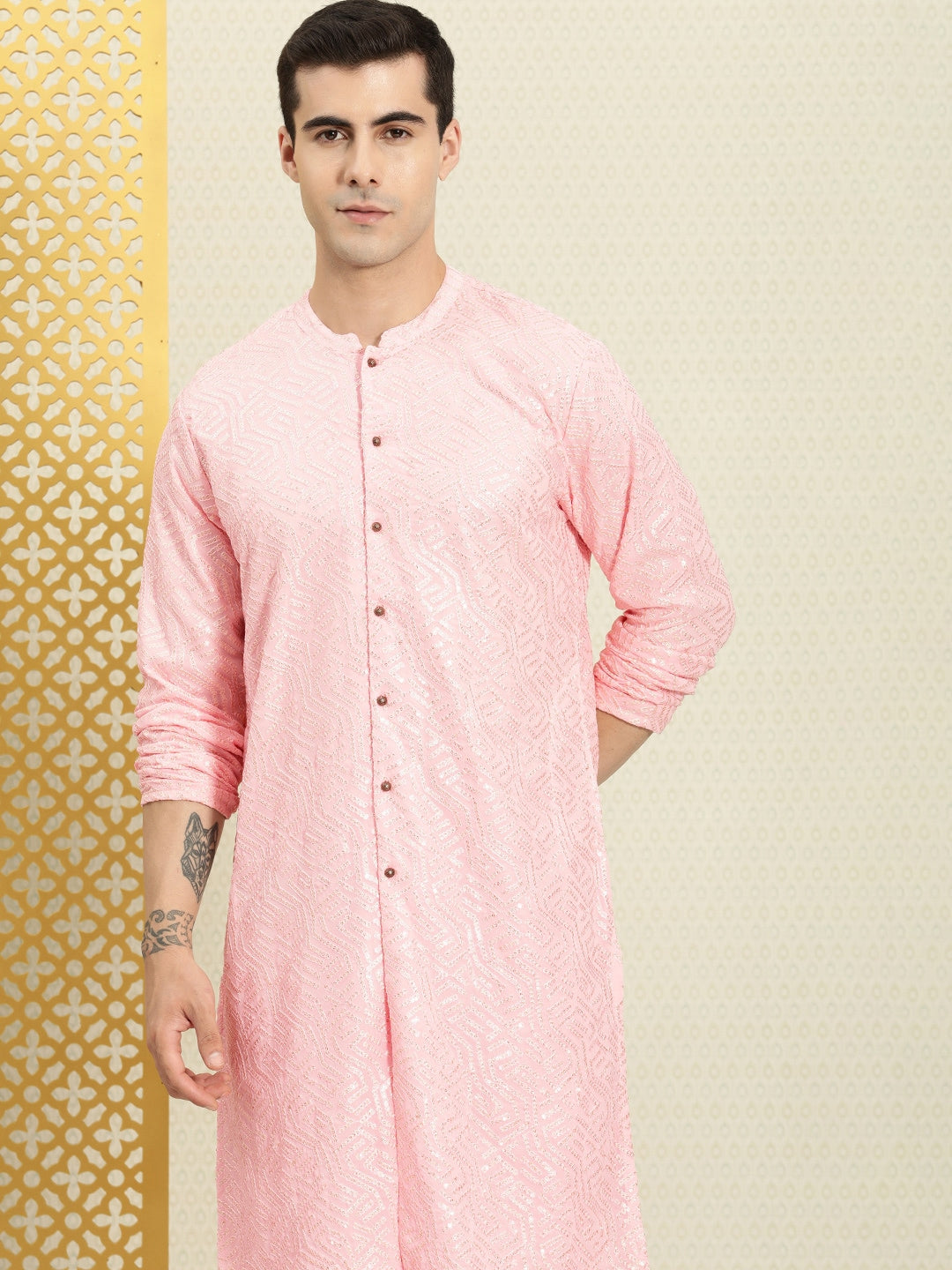 House of Pataudi Embroidered Regular Sequinned Rozana Kurta with Pyjamas - Distacart