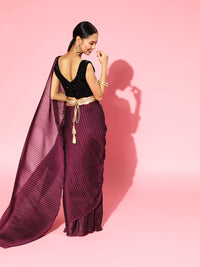 Thumbnail for Saree Mall Burgundy Poly Georgette Party Wear Saree with Matching Blouse - Distacart