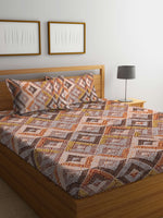 Thumbnail for BOMBAY DYEING Epigram Brown & Yellow Ethnic Cotton 120 TC Queen Bedsheet & Pillow Covers - Distacart
