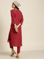 Thumbnail for Sangria Women Maroon Ethnic Motifs Printed Kurta with Trousers - Distacart