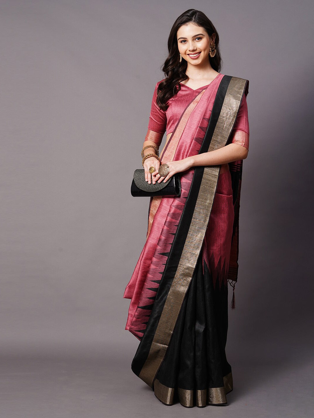 Mitera Mauve & Gold-Toned Silk Cotton Banarasi Saree - Distacart