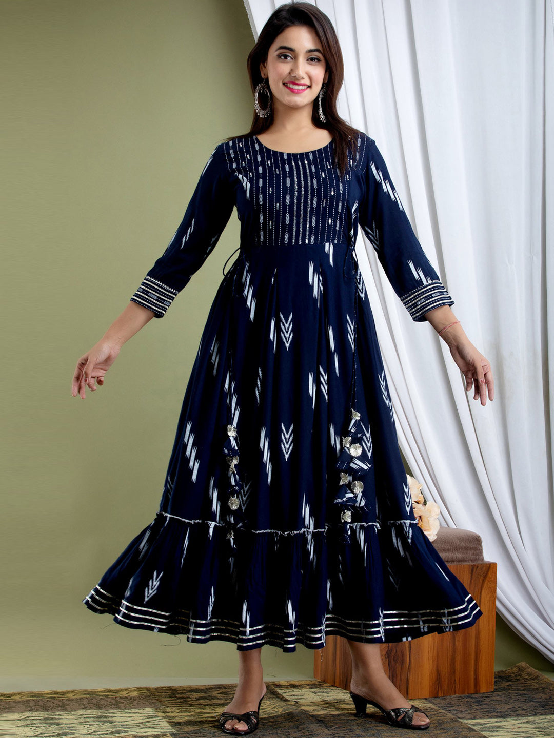 Kalini Women Navy Blue Printed Anarkali Kurta - Distacart