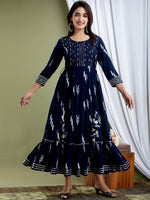 Thumbnail for Kalini Women Navy Blue Printed Anarkali Kurta - Distacart