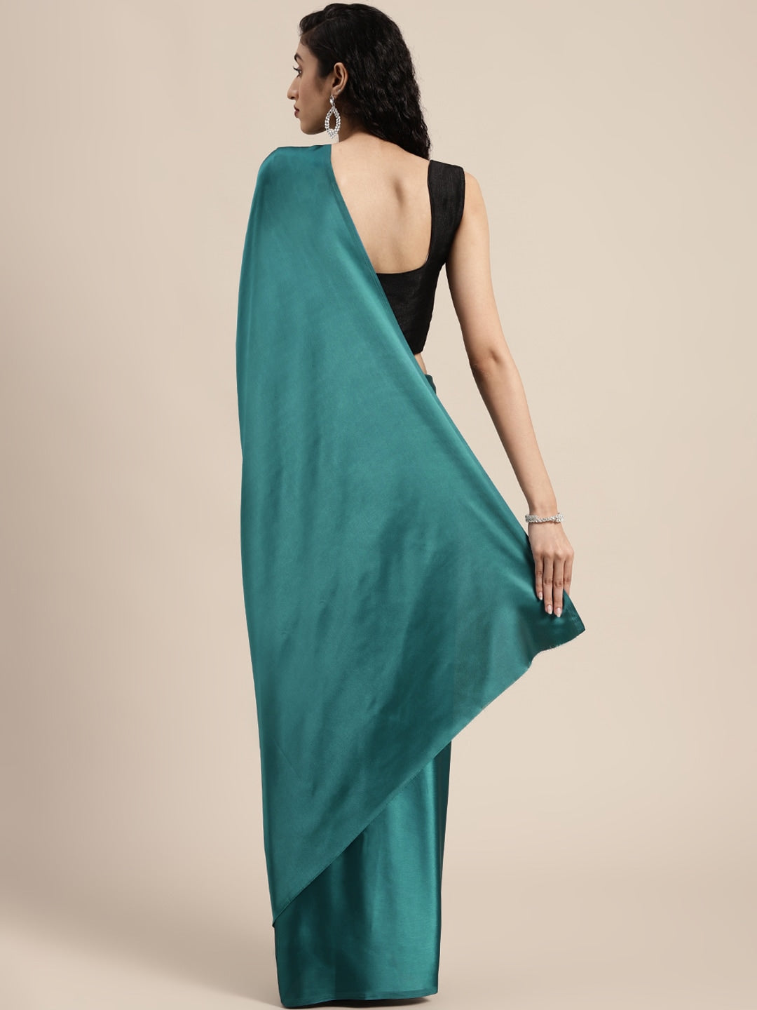 Mitera Teal Blue Solid Satin Saree - Distacart
