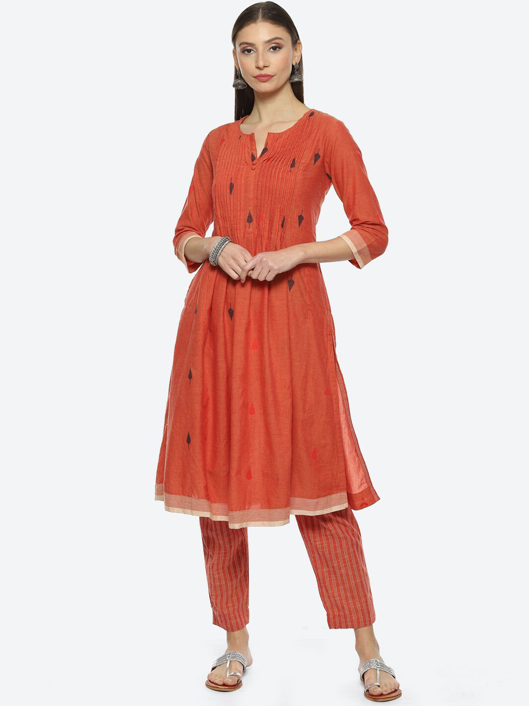 Biba Notch Neck Pleated Kurta with Trousers - Distacart