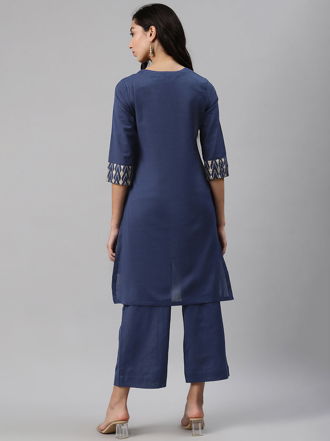 Biba Women Navy Blue Solid Kurta with Palazzos - Distacart