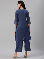 Thumbnail for Biba Women Navy Blue Solid Kurta with Palazzos - Distacart