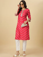 Thumbnail for HERE&NOW Red & White Bandhani Printed Thread Work Kurta - Distacart
