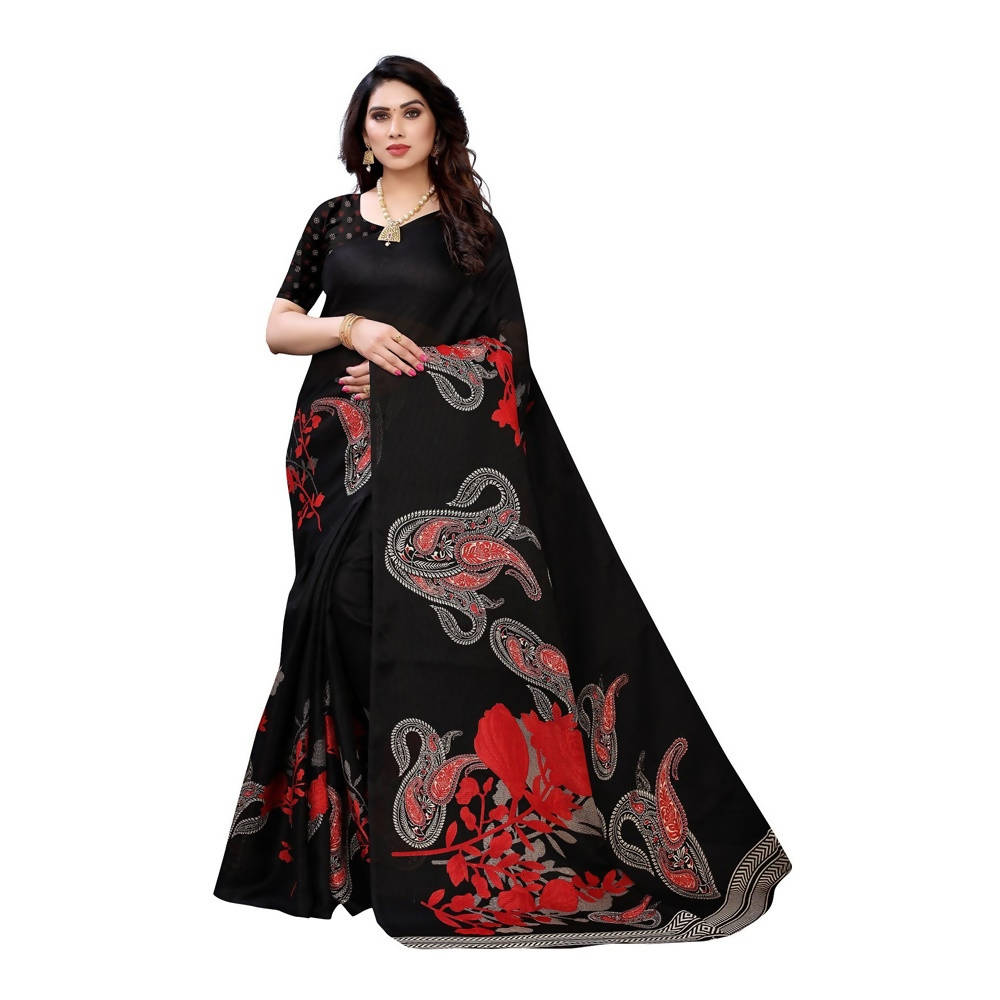 Vamika Printed Jute Silk Black Saree (Leo Black)