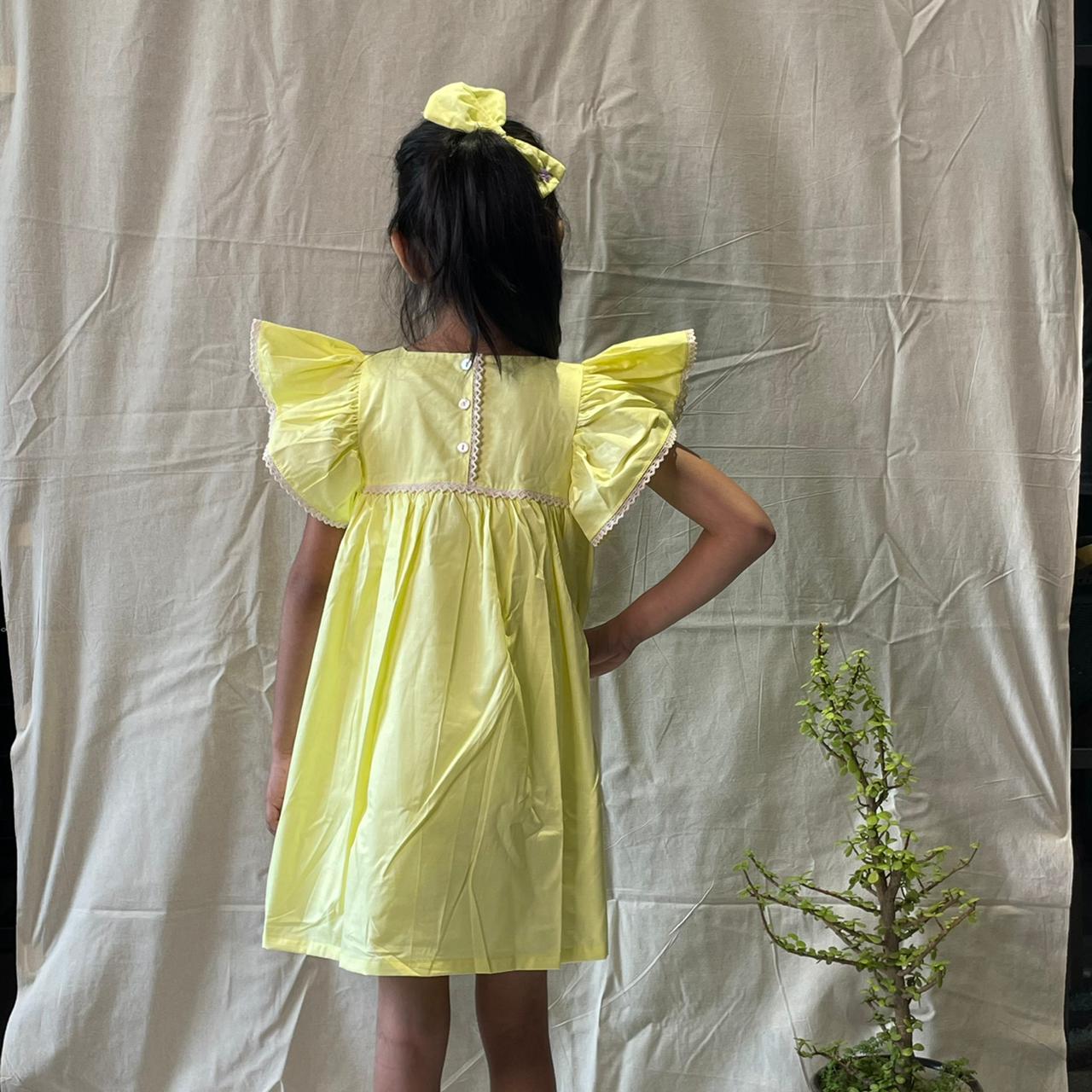 ArthLife Yellow Flower Embroidered Lace Dress - Distacart