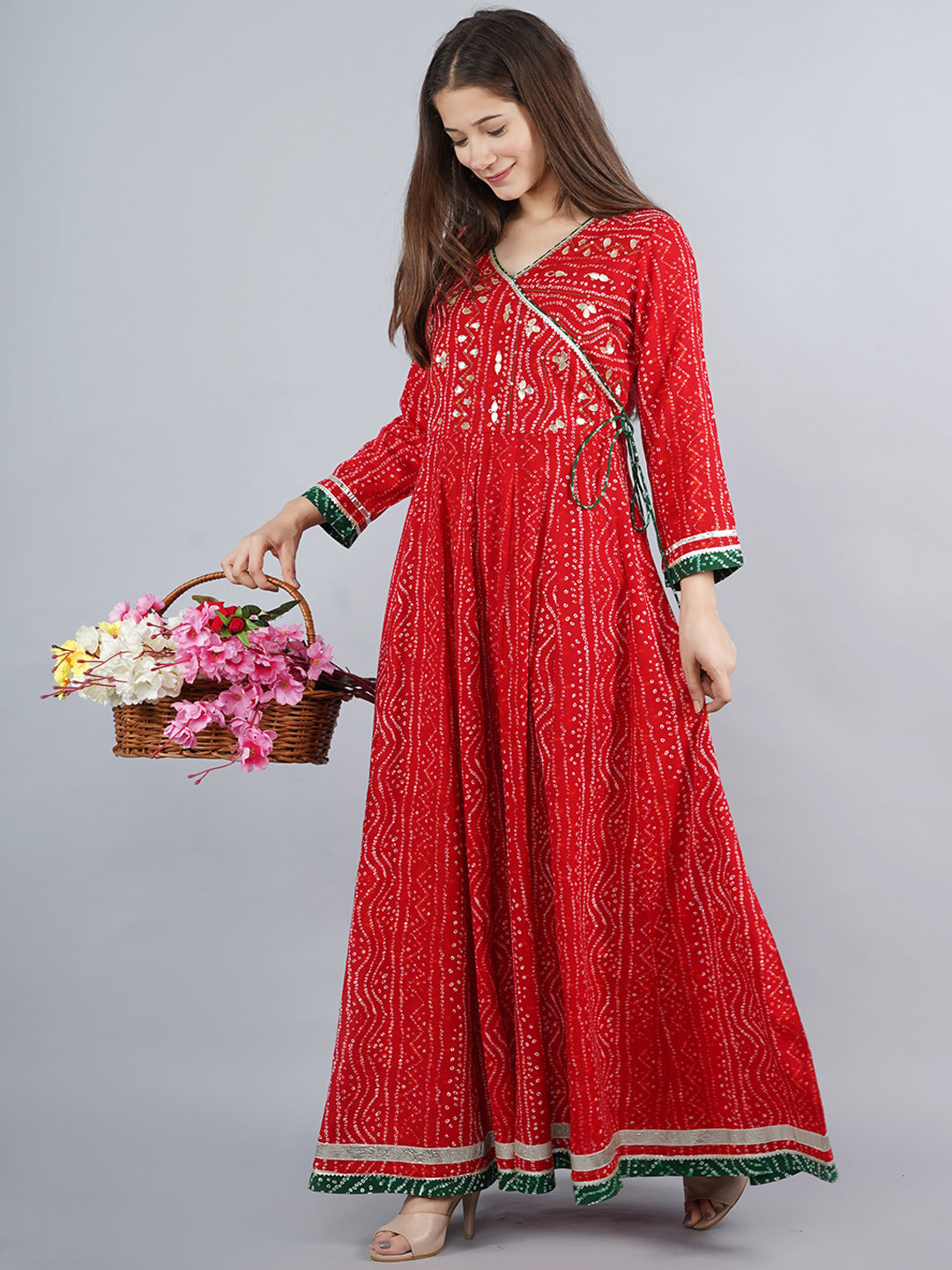 Kalini Women Red & fire brick Ethnic Motifs Yoke Design Mirror Work Anarkali Kurta - Distacart