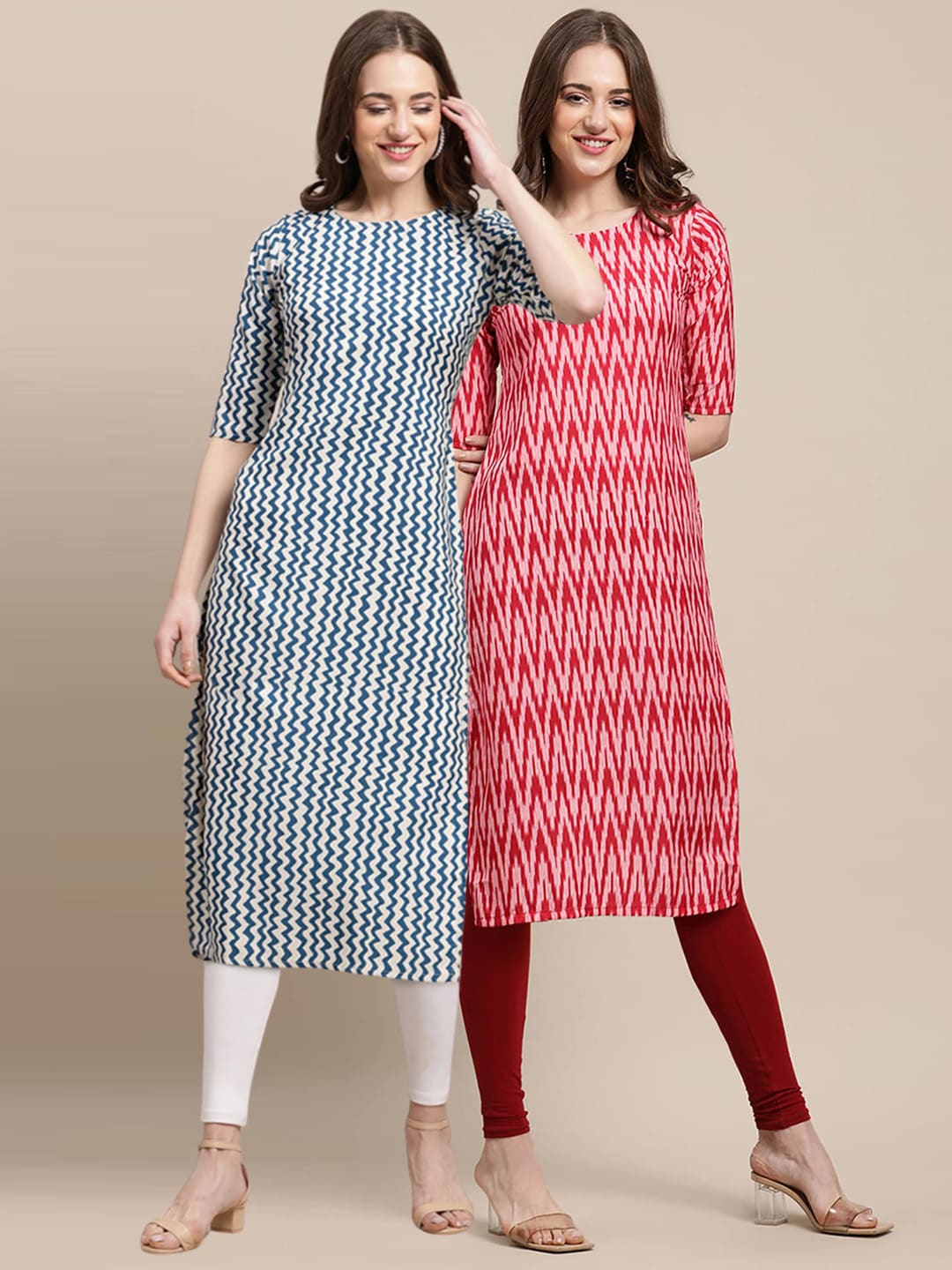 Kalini Women Pack of 2 Geometric Printed Crepe Kurtas - Distacart