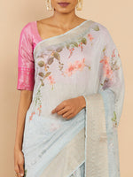 Thumbnail for Soch Blue & Pink Floral Zari Art Silk Saree - Distacart