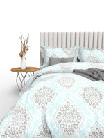 Thumbnail for THE WHITE MOSS Blue & Grey Ethnic Motifs 350 TC Cotton King Bedsheet with 2 Pillow Covers - Distacart