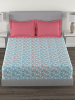 Thumbnail for MYTRIDENT Blue White Geometric Cotton 144 TC Queen Bedsheet With 2 Pillow Covers - Distacart