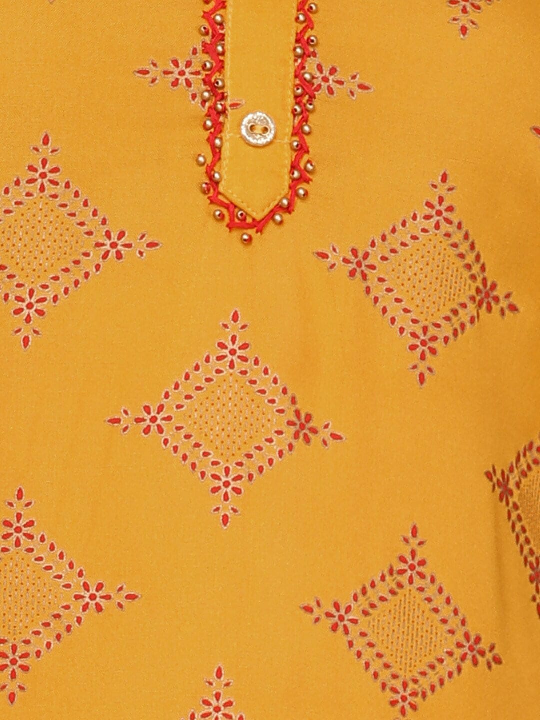 HERE&NOW Mustard Yellow & Red Ethnic Motifs Printed Kurta - Distacart