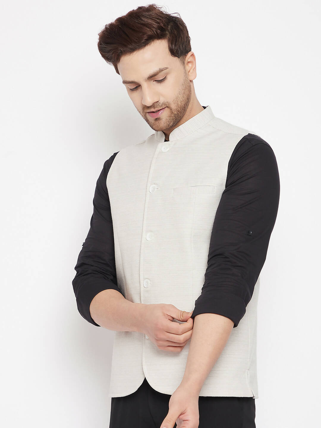 Even Apparels Cream Merino Men Woven Nehru Jacket BF504 - Distacart