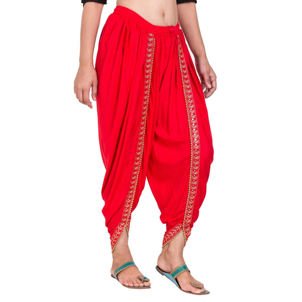 Asmaani Red color Dhoti Patiala with Embellished Border