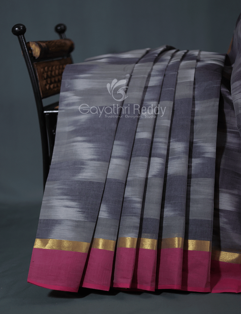 Dual Shades of Pink And Green Mangalagiri Ikkat Cotton Saree By Gayathri Reddy Designer Studio - Distacart